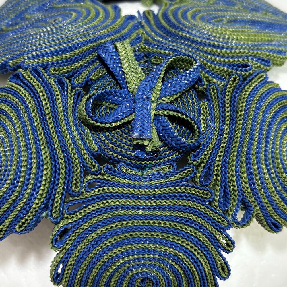 Vintage 1950's Peck & Peck Italian blue & green ribbon pillbox hat headband